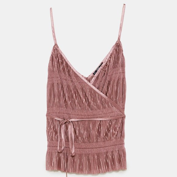 Zara Pleated Strappy Wrap & Tie Top Beige Pink - Picture 4 of 6